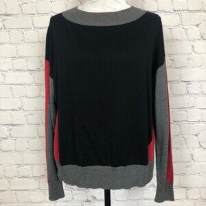 Planet Lauren G Colorblock Sweater One Size Black Gray Red